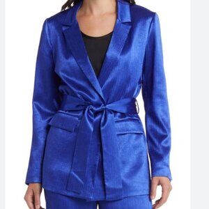Kobi Halperin Women's Cassidy Satin Open-Front Belted Blazer Cobalt Size M